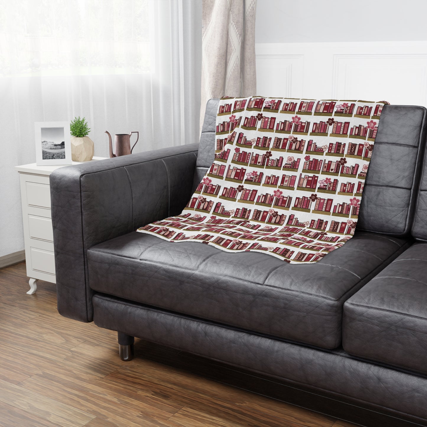 Bookshelf Pattern Minky Blanket – Cozy Reading Nook Throw