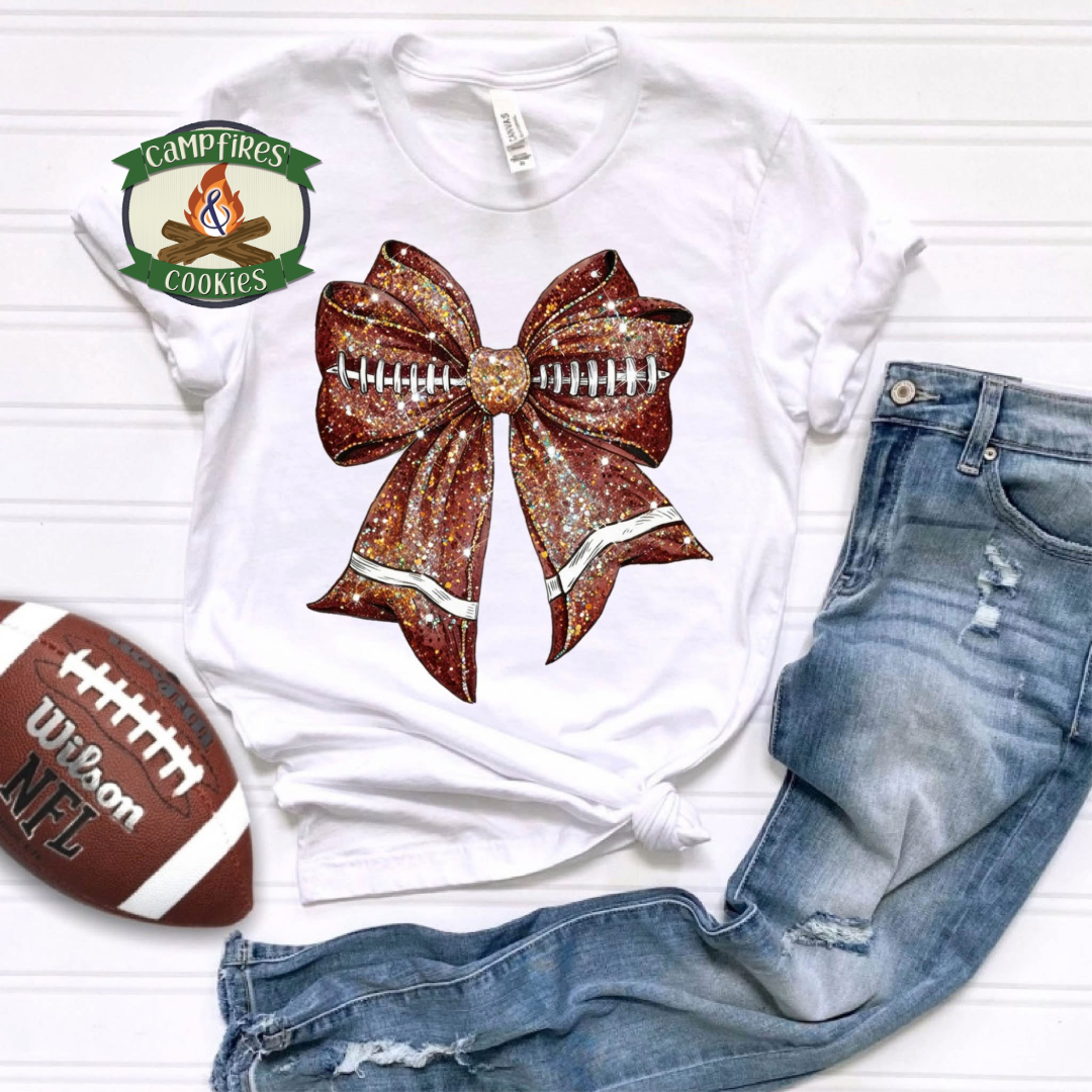 Faux Glitter Football Bow Graphic Apparel