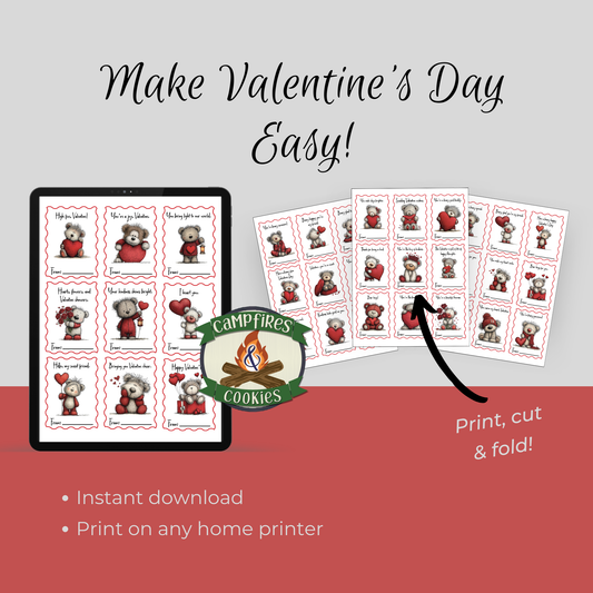 Fuzzy Teddy Printable Valentines – 36 Unique Cards for Classroom Kindness