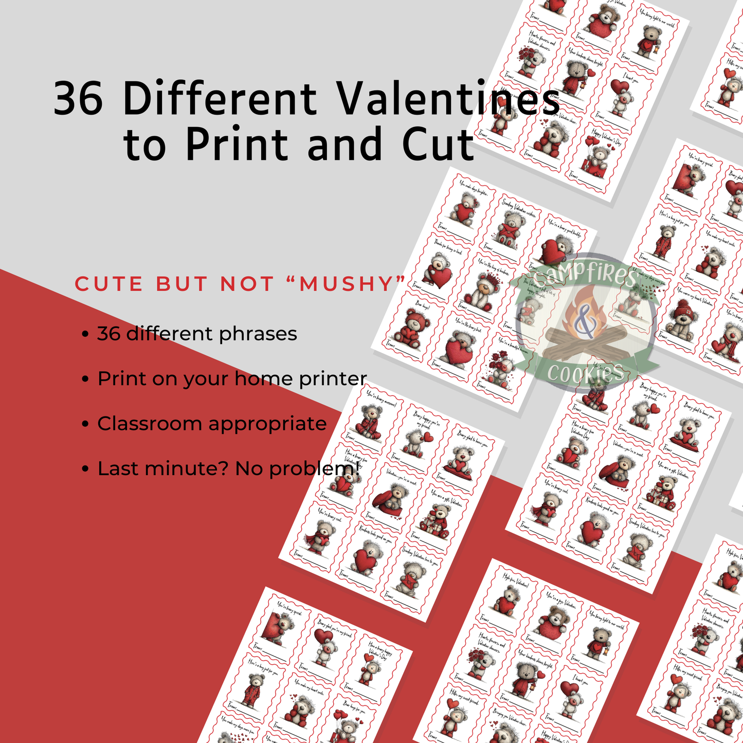 Fuzzy Teddy Printable Valentines – 36 Unique Cards for Classroom Kindness
