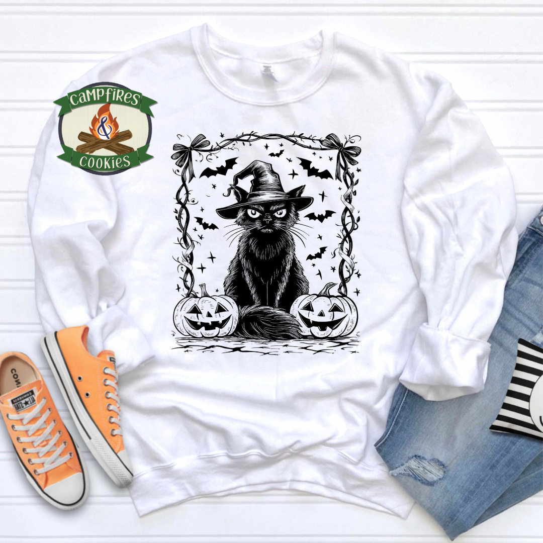 Witchy Cat Halloween Graphic Apparel
