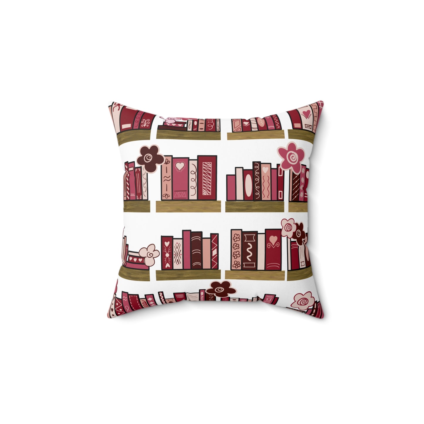 Bookshelf Pattern Decorative Throw Pillow — Cozy Floral Library Accent