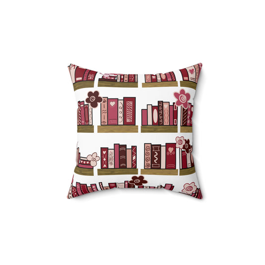 Bookshelf Pattern Decorative Throw Pillow — Cozy Floral Library Accent