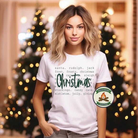 Green Christmas Script Word Collage