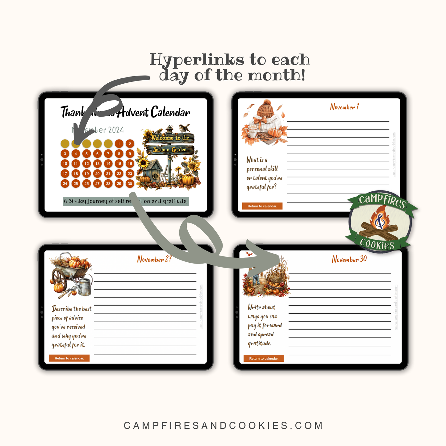 30-Day Thankfulness Digital Advent Calendar Journal