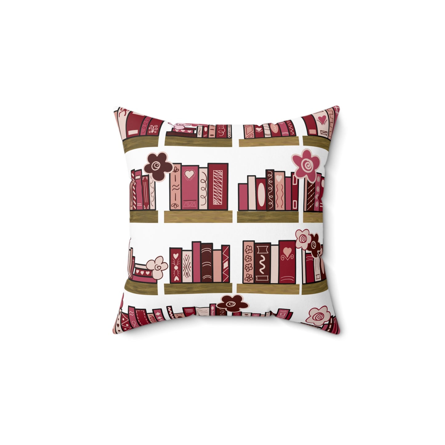Bookshelf Pattern Decorative Throw Pillow — Cozy Floral Library Accent