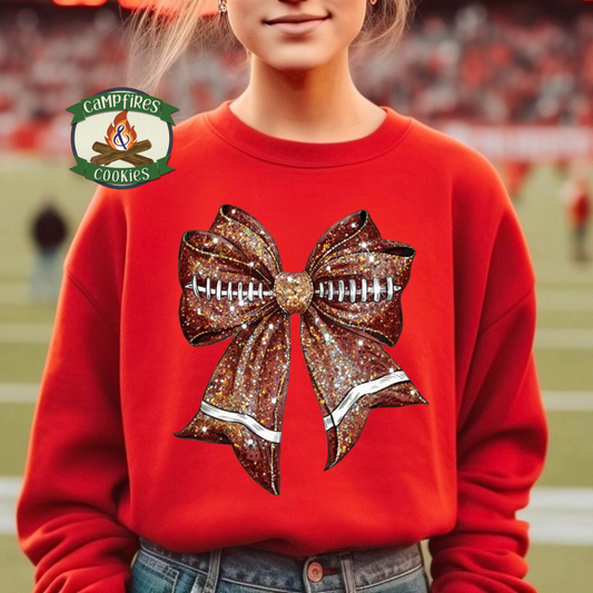 Faux Glitter Football Bow Graphic Apparel