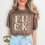 Ornate F*CK Block Graphic Tee – Hand-Pressed Vintage Floral Lettering
