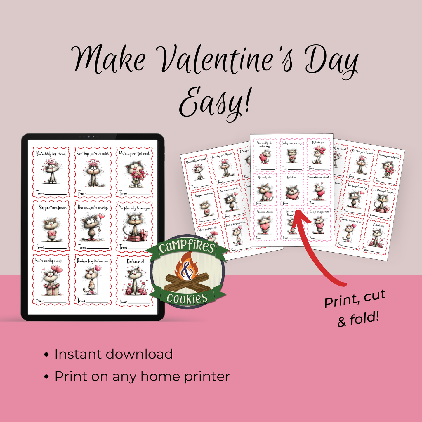 Quirky Kitty Printable Valentines – 36 Unique Cards for Classroom Kindness