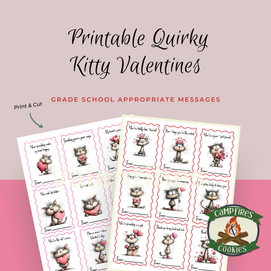 Quirky Kitty Printable Valentines – 36 Unique Cards for Classroom Kindness