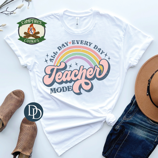 “All Day Every Day — Teacher Mode” Retro Rainbow Graphic Apparel