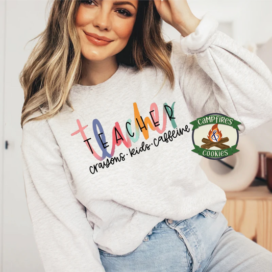 Teacher Crayons Kids Caffeine Graphic Apparel